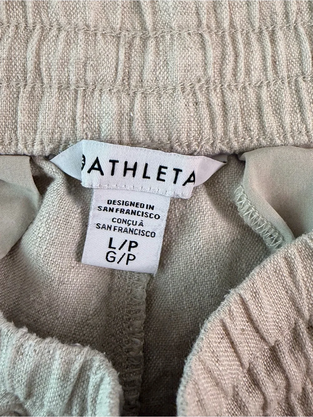 Athleta 100% Linen Wide Leg Crop Pants Oatmeal Beige Drawstring‎ Large Petite